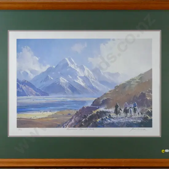 framed and signed Peter Beadle ltd edition digital print 16/20 "Musterers, Mount Cook" H-420 W-630