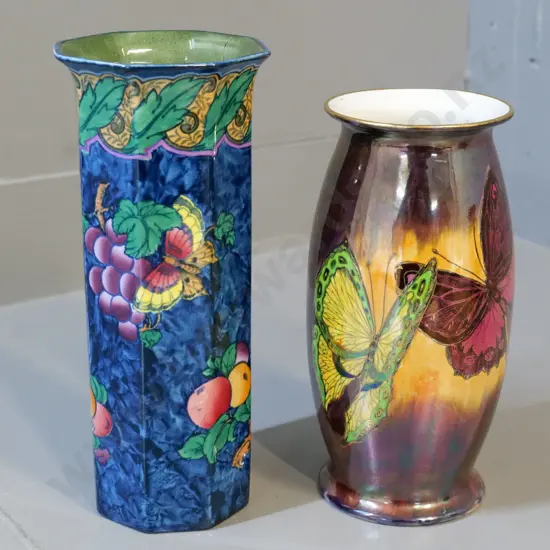 2 butterfly motif vases - Wilkinsons lustre and Keeling & Co H-230