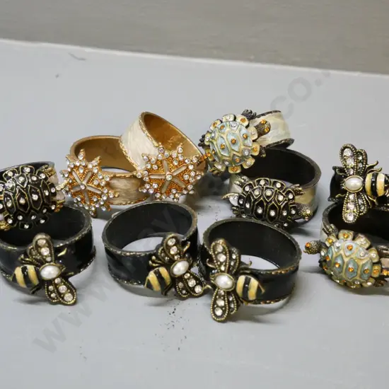 10 metal novelty napkin rings - turtle, bee and star motifs, various finishes