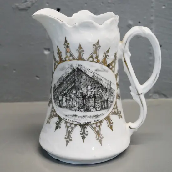 European made New Zealand souvenir ware jug - "Masterton Maori Pah" H-150 W-130