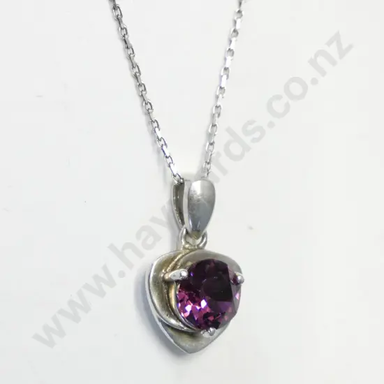 silver heart amethyst necklace stamped 925