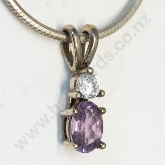 silver cz & amethyst necklace stamped 925