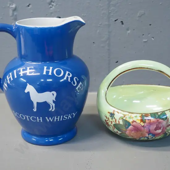 Maling Rosalind basket & a Portmeirion White Horse whisky jug H-160