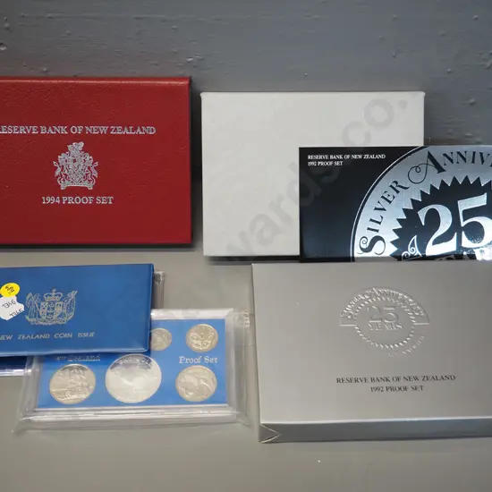 3 New Zealand uncirculated / proof coin sets -  1982, 1992, 25th anniversary, 1994 Endeavour