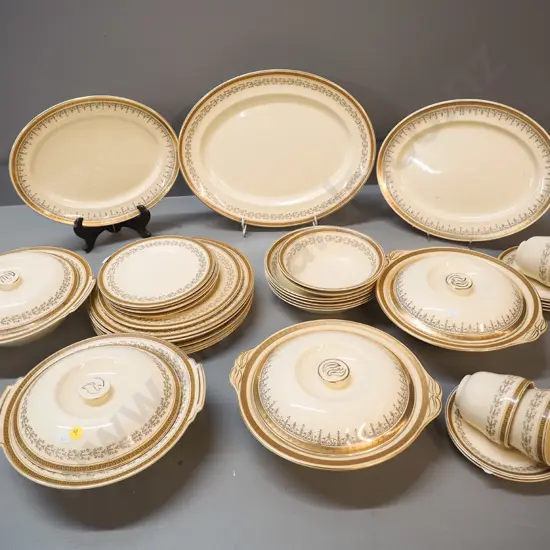 assorted Johnson Bros. dinnerware - 3 platters, 4 covered vegetables (one stained) etc.