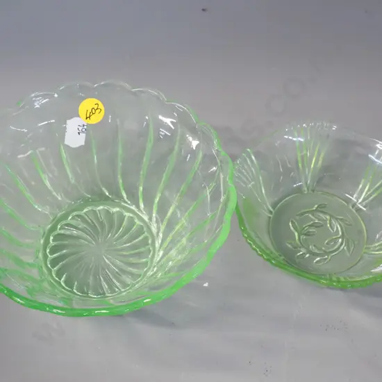 2 uranium glass bowls - larger is H-70 D-140