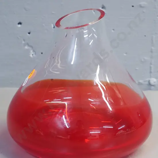 art glass vase - red and clear with angled rim H-180 D-190