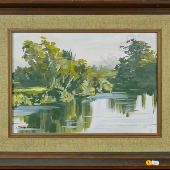 Karl Jensen - framed oil - river scene H-240 W-340