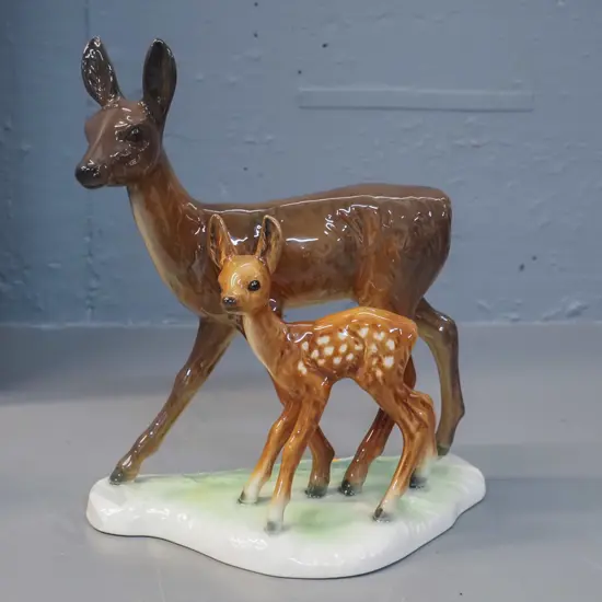 German porcelain deer and fawn figurine H230 W210