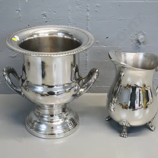 2 "Leonard" silver plated items - large water jug and double handled ice bucket H-260 W-270