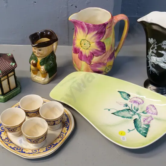 collection of English porcelain including Carlton ware dish, Crown Devon jug H180, Wood & Son toby jug, egg set etc.
