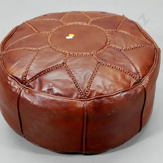 leather 'Born to be Boho' pouffe with stitched cording detail H220 D470