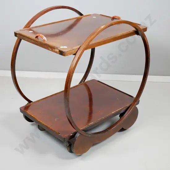 deco hoop side tea trolley with bakelite handles - polish needs attention H-700 L-600 W-450