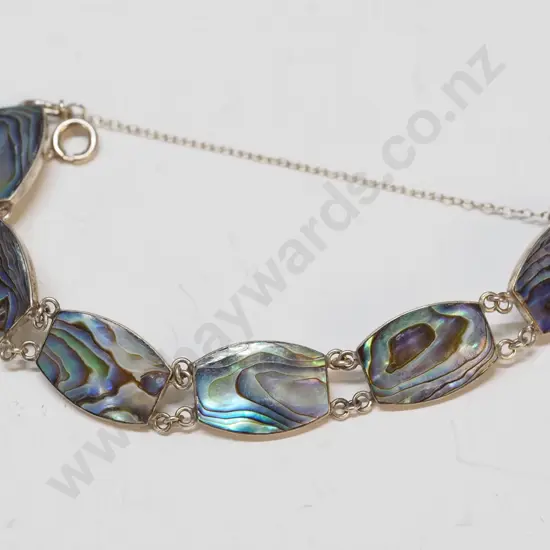 paua shell bracelet with safety chain stamped stgsil