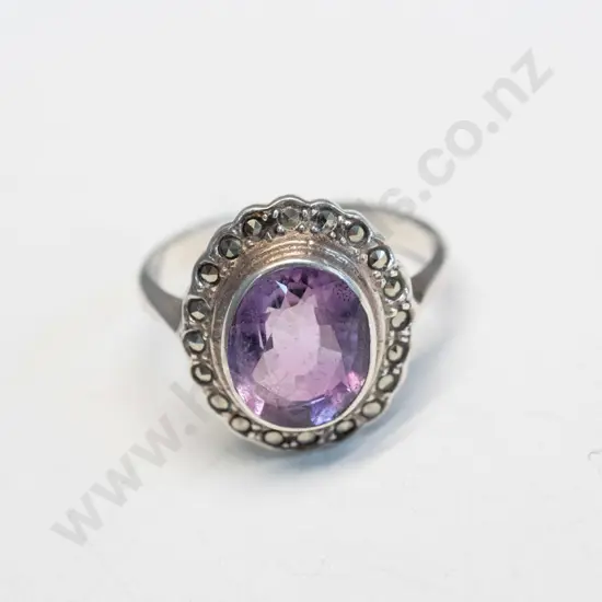 silver amethyst & cz dress ring stamped 925