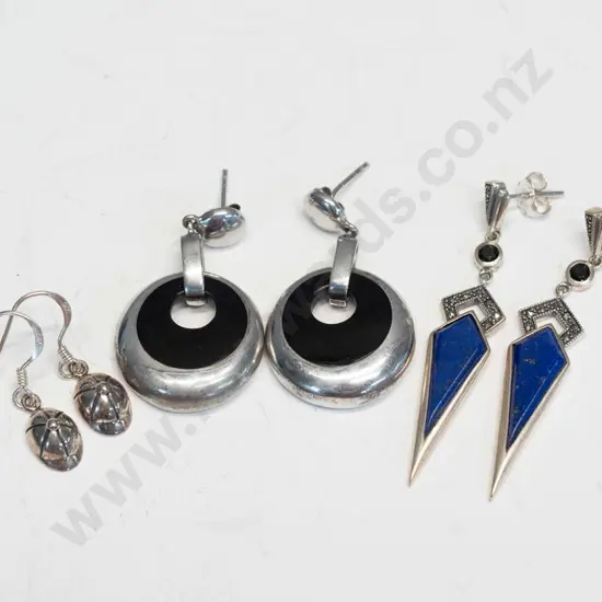 3 pairs silver earrings both stamped 925