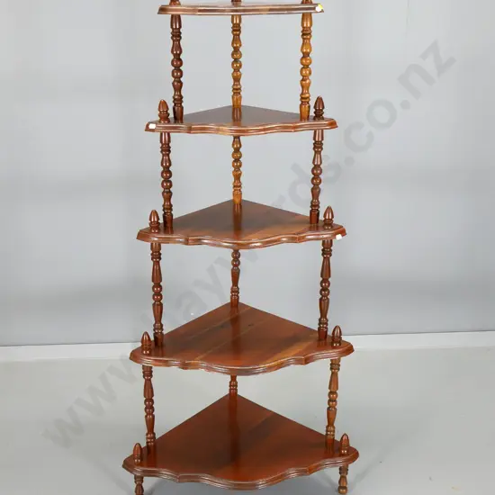 reproduction mahogany 5-tier corner whatnot with spindle upstands H1290 W600 D400