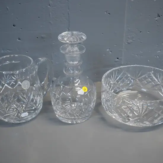 3 pieces of Web Corbett cut crystal - decanter H230, jug, and salad bowl D-200