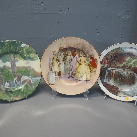 3 Royal Doulton cabinet plates - Sir Roger de Coverley and 2 scenic