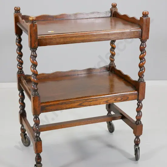 deco 2-tier tea trolley with barley twist columns, original casters H-830 L-610 W-410