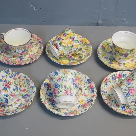 6 all-over-floral cups & saucers - James Kent & Grimwades
