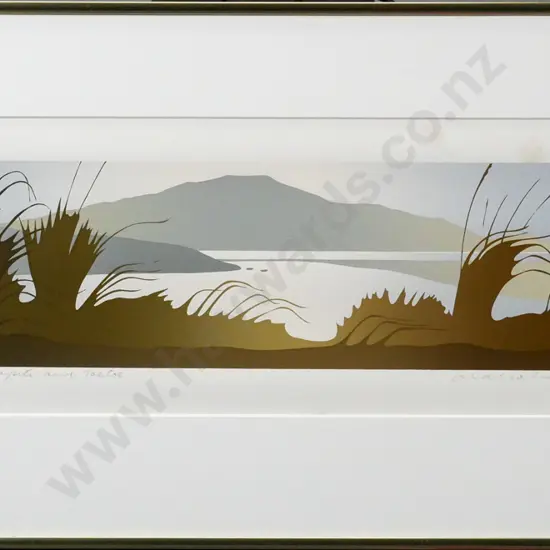 Malcolm Warr '85 - framed ltd edition print 117/160 "Kapiti and toetoe" (some foxing) H-110 W-380