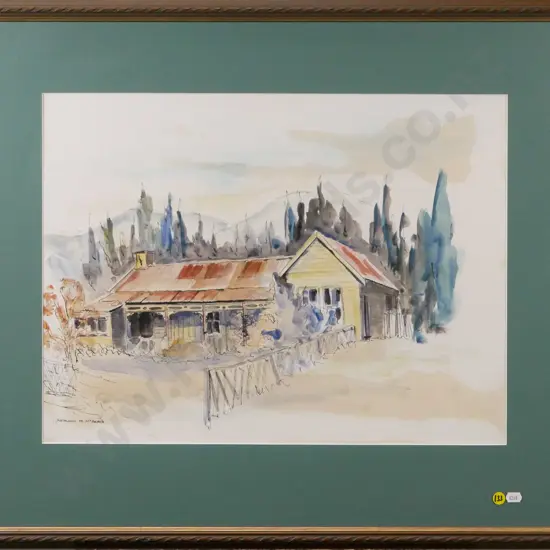 Kathleen M McBeath - framed ink and watercolour "Peebles"  H-390 W-520