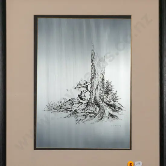 framed Karen McLeod 1983 - ltd edition etching AP "Girl Under Tree" H-310 W-230