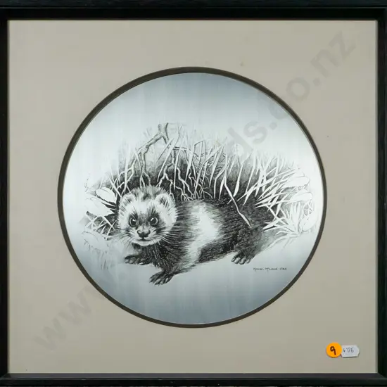 framed Karen McLeod 1983 - ltd edition etching AP "Fern T" Diam-240