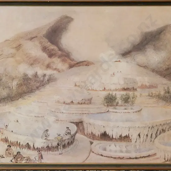 framed historic Charles Heaphy print  - White Terraces H-370 W-560