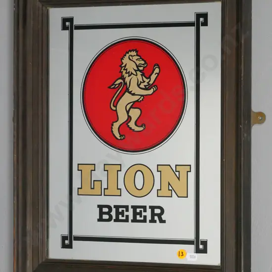framed Lion Beer advertising wall mirror H-470 W-380