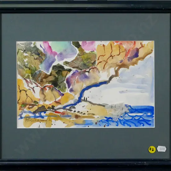 Patricia Tough - framed watercolour and collage "Long Beach Walk" H-170 W-270