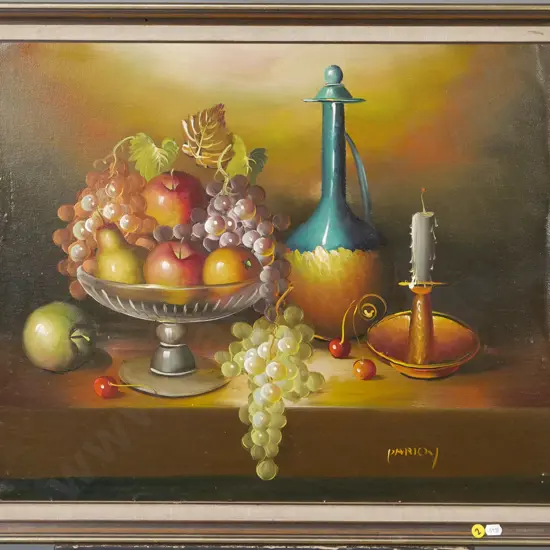 illegible signature - framed oil - still life H-500 W-600