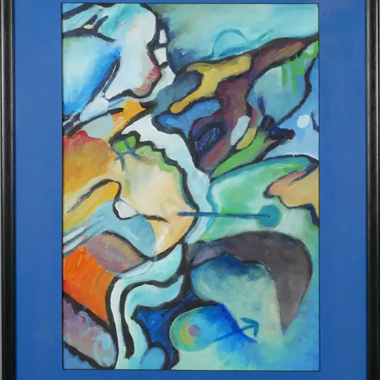 unsigned - framed acrylic - abstract H-570 W-400 (rip to paper)