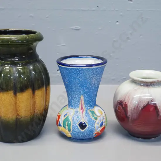 2 German pottery vases and a small Amphora vase - tallest is H-155