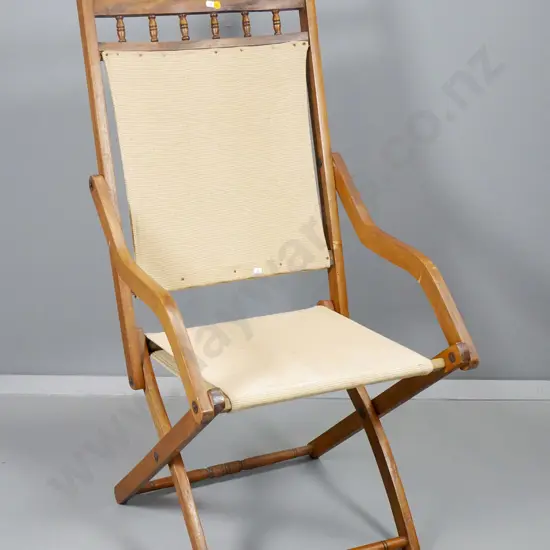 vintage mahogany folding campaign chair - upholstery could use some attention H1060 W510 D550