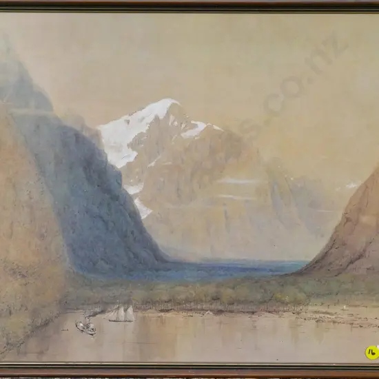 framed historic Charles Heaphy print  - Harrison's Cove, Milford Sound H-360 W-460