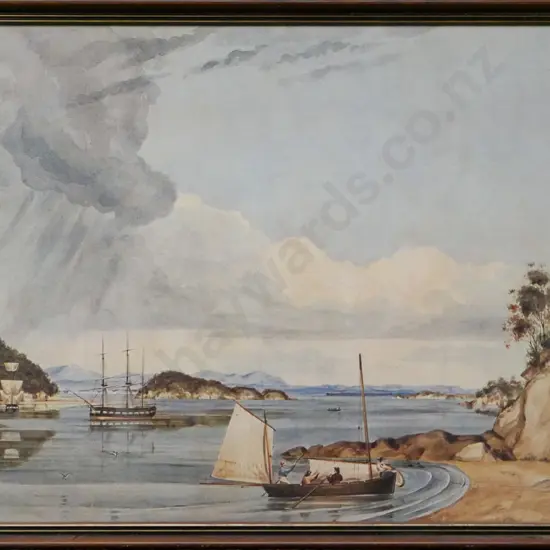 framed historic Charles Heaphy print  - Astrolabe Roads, Tasman's Gulf H-280 W-410