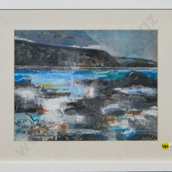 framed watercolour - coastal scene H-210 W-270