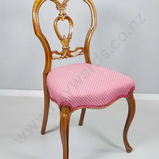 Victorian walnut carved balloon dining chair w/burgundy brocade seat H850 W440 D400