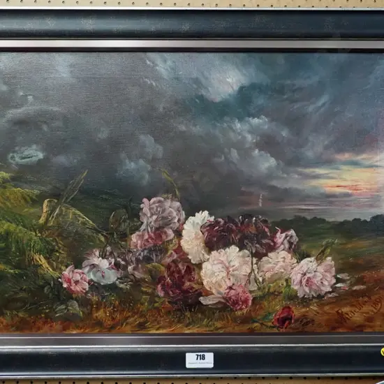 Wildeblood 1891 - framed oil on canvas - flowers and basket H-500 W-750
