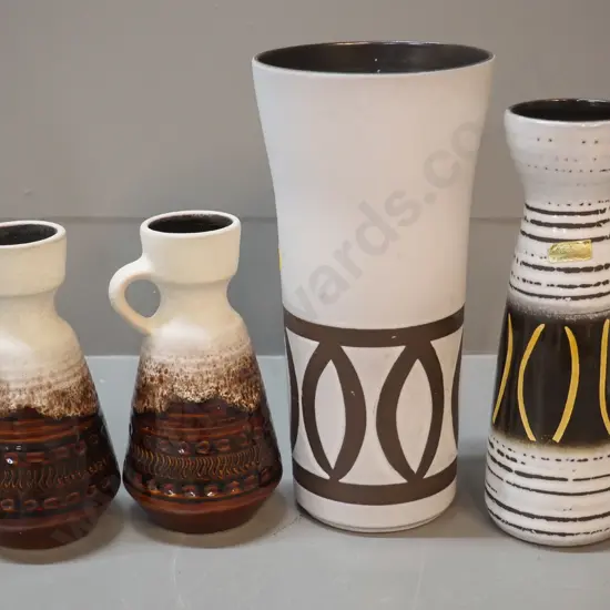 4 German pottery vases - pair of handled, large vase is H-250 D-125