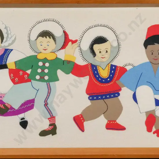 framed retro felt needlework - people of world dancing H-370 W-840