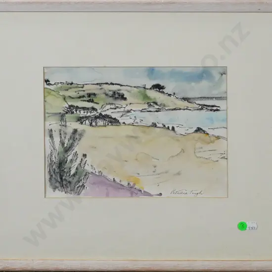 Patricia Tough - framed watercolour and pencil "Kakanui Coastline" H-200 W-280