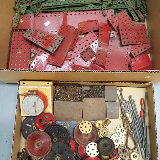 assorted vintage Meccano pieces - corrosion and wear