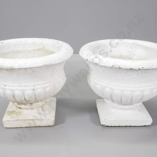 pair of traditional style white painted cast concrete garden urns H300 D360