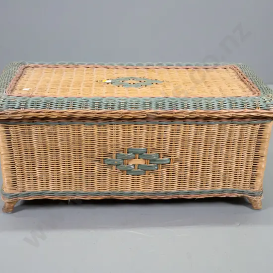woven cane and timber blanket box / chest with lift-up lid H-350 W-770 D-380