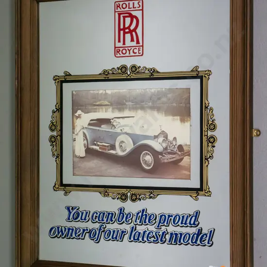 framed Rolls Royce advertising mirror (desilvering) H-520 W-390