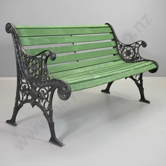 timber slat garden bench seat with cast iron ends H740 W1260 D660
