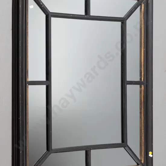 black and gilt timber framed wall mirror with mullion overlay - some scuff marks to frame H1010 W800